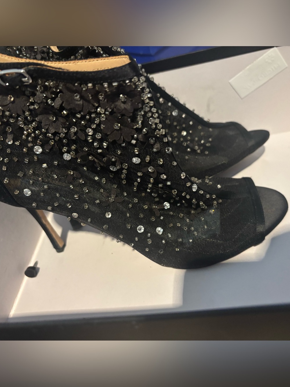 Badgley Mischka Black Embellished Peep-Toe Ankle Booties